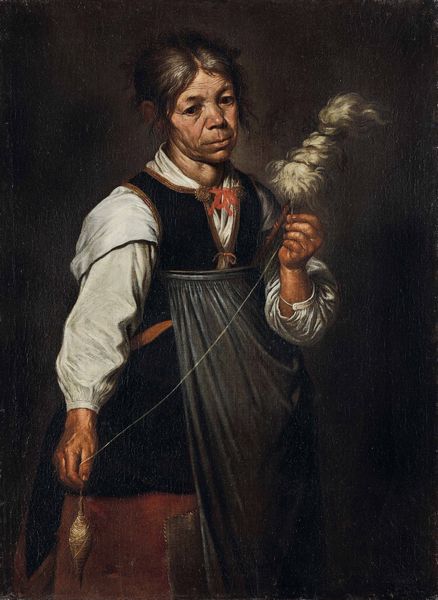 Maestro della tela Jeans (attivo in Lombardia nel XVII secolo), attribuito a La filatrice  - Asta Old Masters - Associazione Nazionale - Case d'Asta italiane