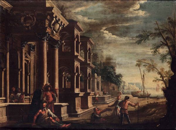 Viviano Codazzi, Cerchia di : Vedute con architetture e personaggi  - Asta Old Masters - Associazione Nazionale - Case d'Asta italiane