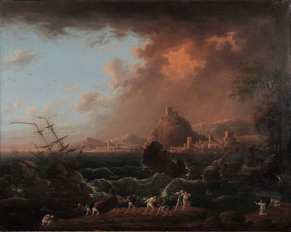 Francesco Fidanza : Veduta costiera con velieri in tempesta  - Asta Old Masters - Associazione Nazionale - Case d'Asta italiane