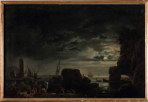 Francesco Fidanza, nei modi di : Notturno con veduta costiera  - Asta Old Masters - Associazione Nazionale - Case d'Asta italiane