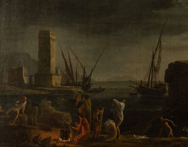 Francesco Fidanza, nei modi di : Notturno con veduta costiera  - Asta Old Masters - Associazione Nazionale - Case d'Asta italiane
