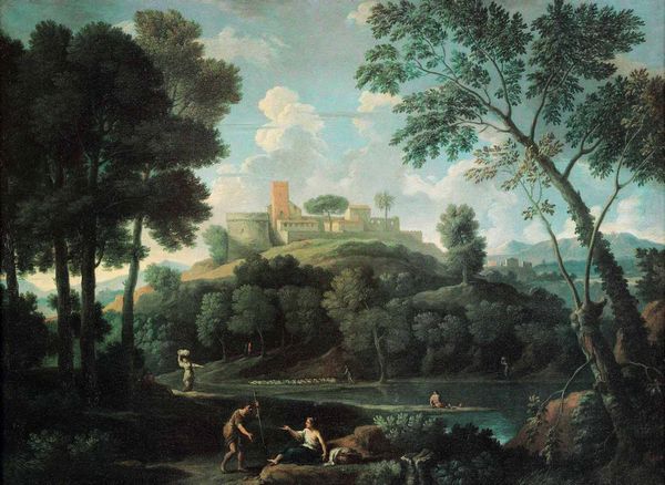 Jan Frans van Bloemen detto l’Orizzonte : Paesaggio arcadico con contadini in riva al fiume  - Asta Old Masters - Associazione Nazionale - Case d'Asta italiane
