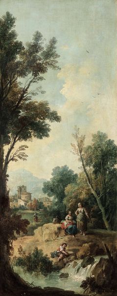 Giuseppe Zais, Attribuito a : Paesaggio arcadico con contadine  - Asta Old Masters - Associazione Nazionale - Case d'Asta italiane