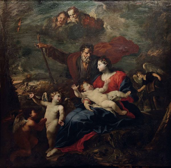 Giuseppe Ghezzi : Riposo durante la fuga in Egitto  - Asta Old Masters - Associazione Nazionale - Case d'Asta italiane