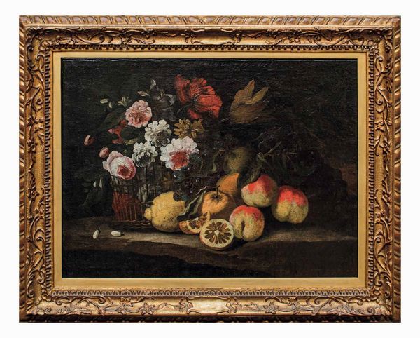 Scuola del XVIII secolo Natura morta con frutta, limoni e fiori  - Asta Old Masters - Associazione Nazionale - Case d'Asta italiane