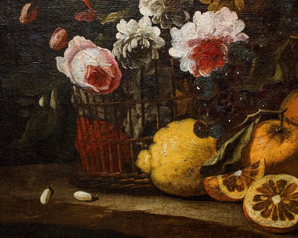 Scuola del XVIII secolo Natura morta con frutta, limoni e fiori  - Asta Old Masters - Associazione Nazionale - Case d'Asta italiane