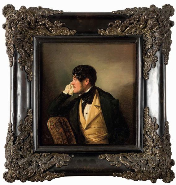 Giuseppe Molteni : Ritratto di gentiluomo in interno con monocolo  - Asta Old Masters - Associazione Nazionale - Case d'Asta italiane