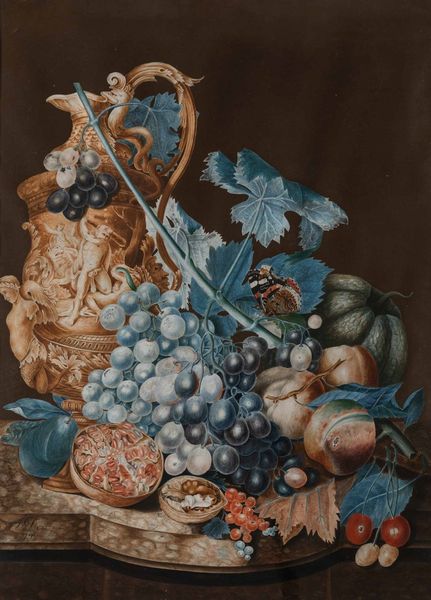 Scuola del XVIII secolo Nature morte con composizioni di fiori, frutti, uccellini e farfalle  - Asta Old Masters - Associazione Nazionale - Case d'Asta italiane