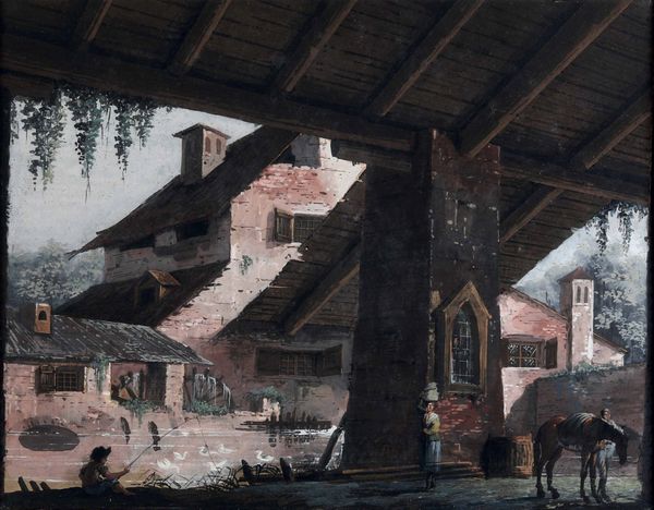 Scuola lombarda della fine del XVIII secolo Scorcio di villaggio con contadini  - Asta Old Masters - Associazione Nazionale - Case d'Asta italiane