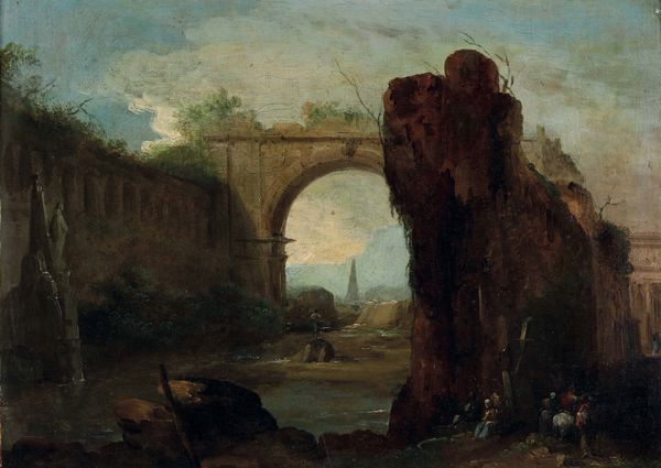 Giuseppe Bernardino Bison, Attribuito a : Veduta costiera con pescatori e rovine architettoniche  - Asta Old Masters - Associazione Nazionale - Case d'Asta italiane