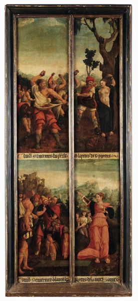 Scuola di Bruxelles del XVI secolo Storie di Santa Eremenziana martire con ritratto di committente  - Asta Old Masters - Associazione Nazionale - Case d'Asta italiane