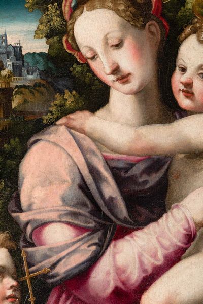 Michele Tosini detto Michele di Ridolfo del Ghirlandaio : Madonna con Bambino e San Giovannino  - Asta Old Masters - Associazione Nazionale - Case d'Asta italiane