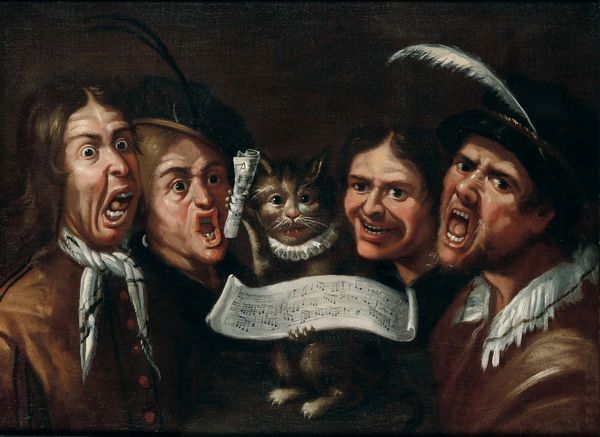Nicolò Frangipane, Attribuito a : Ritratti caricaturali di quattro personaggi con gatto  - Asta Old Masters - Associazione Nazionale - Case d'Asta italiane
