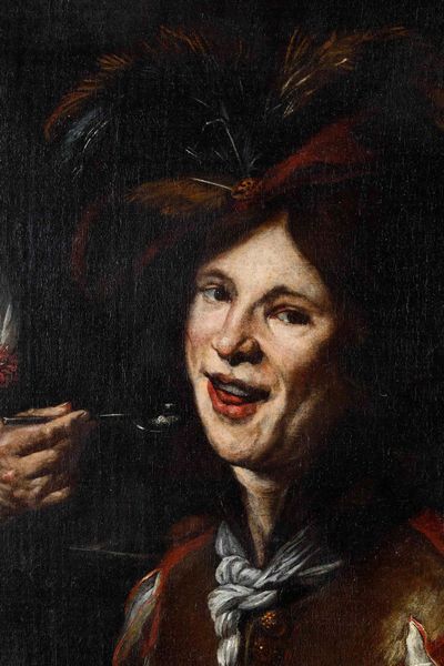 Scuola olandese del XVII secolo Scena di genere con giovane suonatore e donne  - Asta Old Masters - Associazione Nazionale - Case d'Asta italiane