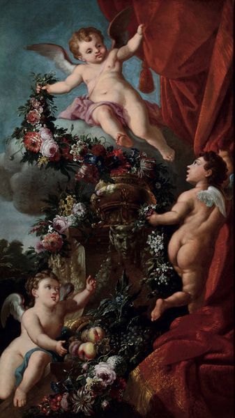 Scuola napoletana del XVIII secolo Natura morta con putti e composizione di fiori e frutti  - Asta Old Masters - Associazione Nazionale - Case d'Asta italiane