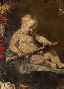 Artista fiammingo attivo a Roma nel XVII secolo Ges� Bambino entro ghirlanda di fiori  - Asta Old Masters - Associazione Nazionale - Case d'Asta italiane