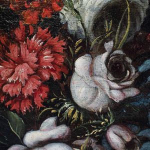 Scuola romana del XVII secolo Cristo fanciullo con globo entro ghirlanda di fiori  - Asta Old Masters - Associazione Nazionale - Case d'Asta italiane