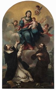 Paolo Gerolamo Piola : Madonna con Bambino, S. Francesco e San Domenico  - Asta Old Masters - Associazione Nazionale - Case d'Asta italiane