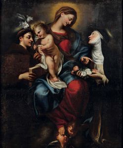 Domenico Piola : Madonna col Bambino tra S. Antonio e S. Rosa  - Asta Old Masters - Associazione Nazionale - Case d'Asta italiane