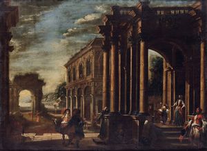 Viviano Codazzi, Cerchia di : Vedute con architetture e personaggi  - Asta Old Masters - Associazione Nazionale - Case d'Asta italiane