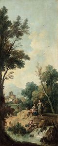 Giuseppe Zais, Attribuito a - Paesaggio arcadico con contadine