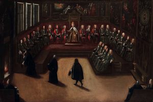 Alessandro Piazza : Nobili riuniti nel Palazzo Ducale di Venezia  - Asta Old Masters - Associazione Nazionale - Case d'Asta italiane