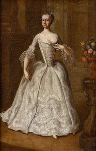 Pietro Longhi, Cerchia di - Ritratto di dama in un interno