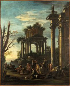 Giovanni Ghisolfi - Paesaggio con rovine e figure