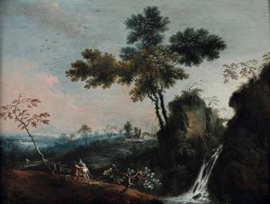 Giovan Battista Cimaroli : Paesaggio con figure e cascata  - Asta Old Masters - Associazione Nazionale - Case d'Asta italiane