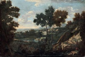 Salvator Rosa, Attribuito a : Paesaggio con pastori  - Asta Old Masters - Associazione Nazionale - Case d'Asta italiane