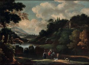 Carlo Labruzzi - Paesaggio con contadine e pastori