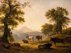 Hendrik Voogd - Paesaggio con pastore e armenti