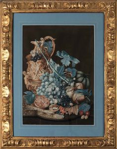 Scuola del XVIII secolo Nature morte con composizioni di fiori, frutti, uccellini e farfalle  - Asta Old Masters - Associazione Nazionale - Case d'Asta italiane