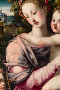 Michele Tosini detto Michele di Ridolfo del Ghirlandaio : Madonna con Bambino e San Giovannino  - Asta Old Masters - Associazione Nazionale - Case d'Asta italiane