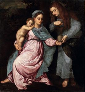 Paris Bordon, Attribuito a - Madonna con Bambino e Maria Maddalena