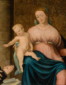 Scuola veneta del XVI secolo Sacra Conversazione con santi e ritratto di committente  - Asta Old Masters - Associazione Nazionale - Case d'Asta italiane