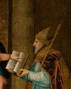 Scuola veneta del XVI secolo Sacra Conversazione con santi e ritratto di committente  - Asta Old Masters - Associazione Nazionale - Case d'Asta italiane