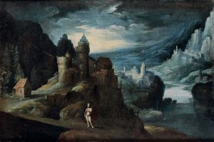Tobias Verhaecht - Paesaggio con personaggio e rovine sullo sfondo