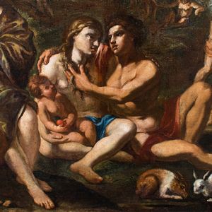 Scuola ferrarese del XVII secolo Il paradiso in terra o l�et� dell�oro  - Asta Old Masters - Associazione Nazionale - Case d'Asta italiane