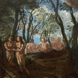 Scuola ferrarese del XVII secolo Il paradiso in terra o l�et� dell�oro  - Asta Old Masters - Associazione Nazionale - Case d'Asta italiane