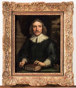 Tiberio Tinelli, Attribuito a : Ritratto di gentiluomo con libro e clessidra  - Asta Old Masters - Associazione Nazionale - Case d'Asta italiane