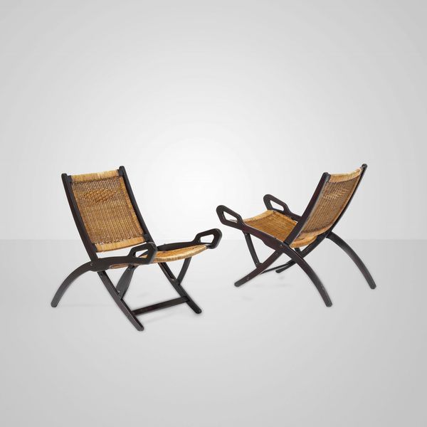 GIO PONTI : Coppia di poltrone pieghevoli mod. Ninfea  - Asta Design - Associazione Nazionale - Case d'Asta italiane