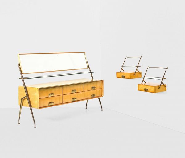 SILVIO CAVATORTA : Set di mobile contenitore e  coppia di comodini  - Asta Design - Associazione Nazionale - Case d'Asta italiane
