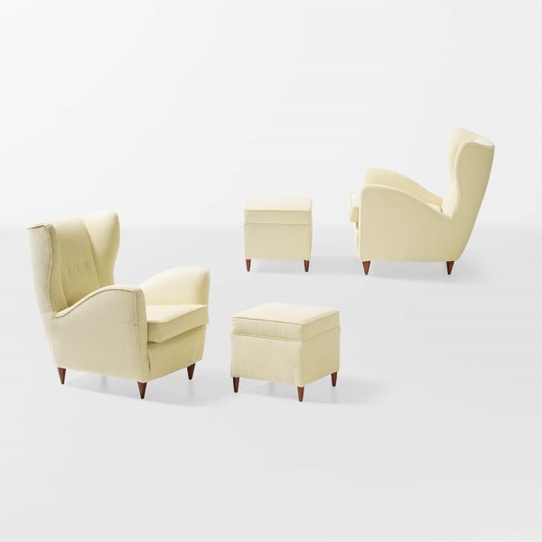 GIO PONTI : Coppia di poltrone e due pouf  - Asta Design - Associazione Nazionale - Case d'Asta italiane