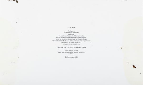 MICHELANGELO PISTOLETTO : S.P.  - Asta Fotografia e multipli d'artista - Associazione Nazionale - Case d'Asta italiane