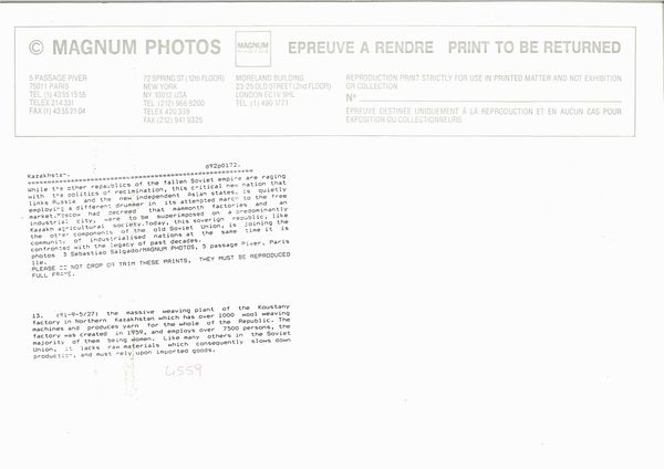 Sebastião Salgado : Kazakhstan, dalla serie �Workers�  - Asta Fotografia e multipli d'artista - Associazione Nazionale - Case d'Asta italiane