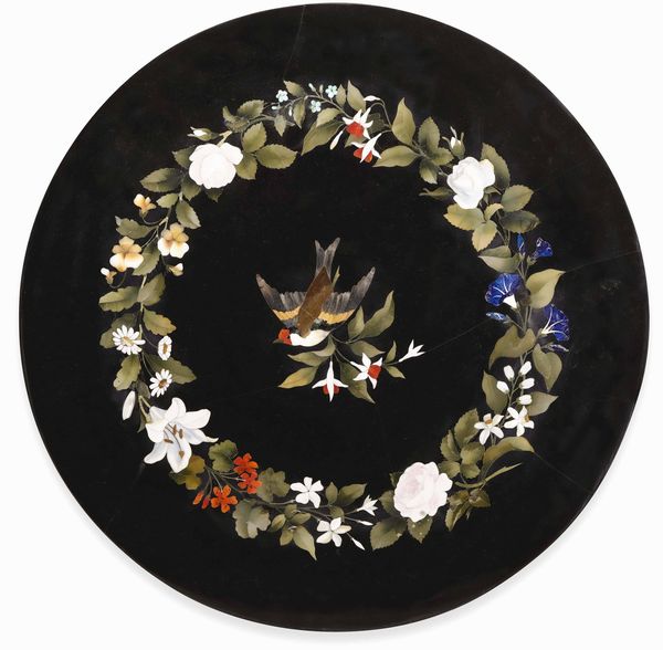 Piano di tavolo. Marmo nero del Belgio e varie qualit� di pietre dure colorate (diaspri, agate, lapislazzulo). Firenze ultimo quarto del XIX secolo  - Asta Scultura e Oggetti d'Arte - Associazione Nazionale - Case d'Asta italiane