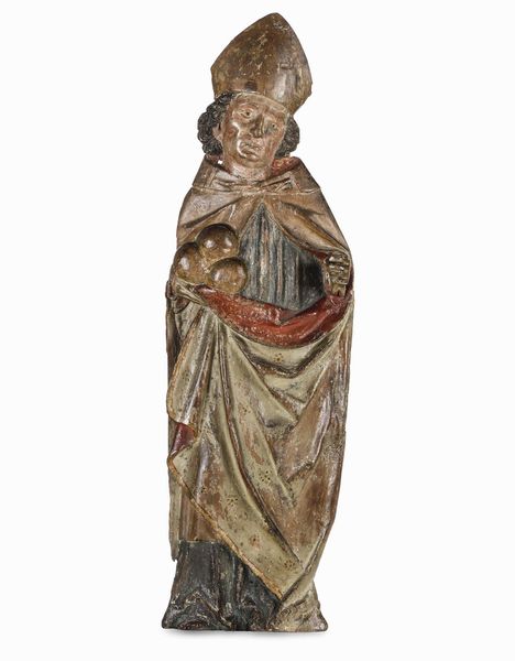 San Nicola. Rilievo in legno policromo. Arte austriaca o tirolese del XVI secolo  - Asta Scultura e Oggetti d'Arte - Associazione Nazionale - Case d'Asta italiane