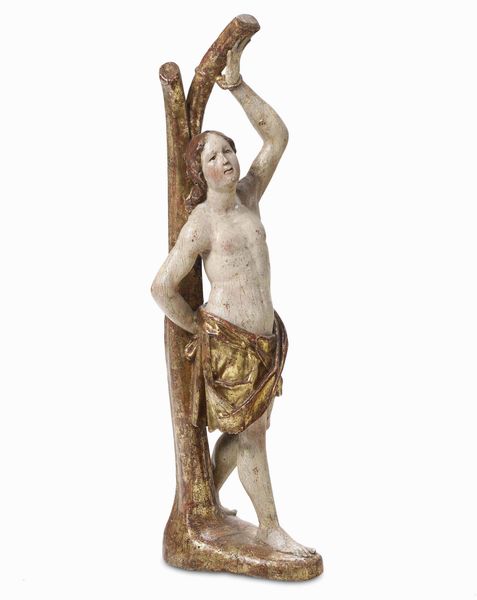 San Sebastiano. Legno scolpito, dipinto e dorato. Scultore rinascimentale veronese della fine del XV secolo  - Asta Scultura e Oggetti d'Arte - Associazione Nazionale - Case d'Asta italiane