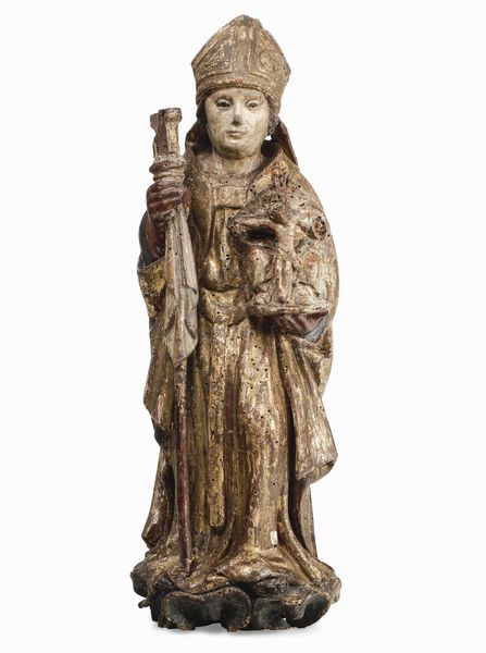 Santo Vescovo. Legno scolpito, dorato e policromo. Arte rinascimentale dellItalia del nord (Lombardia?)  - Asta Scultura e Oggetti d'Arte - Associazione Nazionale - Case d'Asta italiane